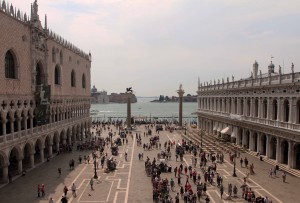 The Doge's Palace and the two columns in the Piazza San Marco, seen from the Basilica.