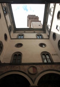 Looking up from the courtyard in the Palazzo Vecchio.