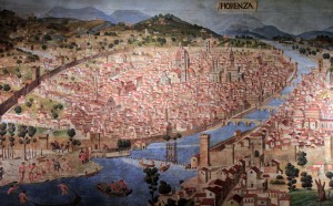 A painting depicting Florence around 1490 AD.