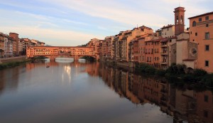 The Arno River and the Ponte Vecchio at sunset.