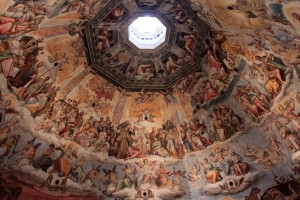 A closer view of the frescoes painted on the dome.