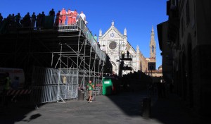 The stadium stands set up for the Calcio Storico Fiorentino finals in the Piazza Santa Croce.