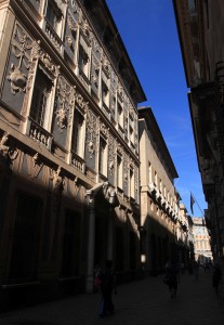 Mansions lining Via Garibaldi in Genoa.