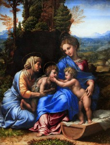 'The Virgin and Infant with St. Elizabeth and John the Baptist' by Giulio Romano (1519 AD).
