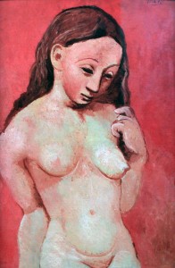'Nude Woman on Red Background' by Pablo Picasso (1906 AD).