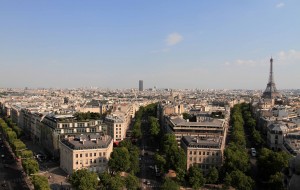 View of Paris and the Eiffel Tower from the Arc de Triomphe.