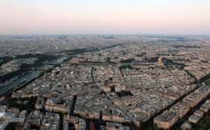Looking northeast at the Seine River from the Eiffel Tower.