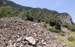 Looking up at a rock slide on the north side of the valley.