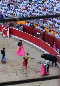 The fifth bull bleeding to death after Pepe Moral performed his estocada.
