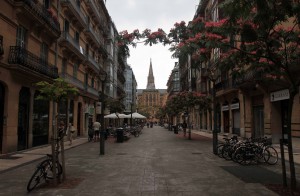 Street leading to the Cathedral of the Good Shepherd in San Sebastian.
