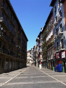 Nearly empty street in Pamplona on the last day of the San Fermin Festival.