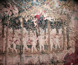 'The Dance', a tapestry from the set 'Children Playing' (Italian, ca. 1540 AD).