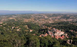 View of Sintra (with the National Palace visible near the bottom) from the Moorish Castle.