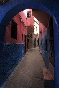 View of the other end of the red and blue street.