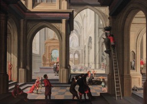 'Iconoclasm in a Church' by Dirck van Delen (1630 AD), a painting that depicts Dutch Protestants destroying altarpieces, statues, and sacred vessels used in Catholic Mass during August 1566 AD.