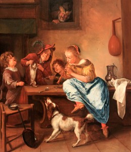 'Children Teaching a Cat to Dance, Known as "The Dancing Lesson"' by Jan Havicksz Steen (1660-1679 AD).