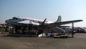 A C-54 Skymaster on display at Tempelhof Airport; the C-54 was the standard aircraft used during the Berlin Airlift (1948-1949 AD).