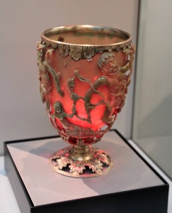 The Lycurgus Cup, a glass cage-cup from the Roman Empire (4th-century AD).