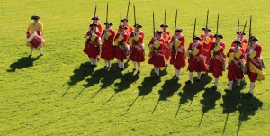 A reenactment of a firing squad from the Queen's Regiment to mark the 300th anniversary of the 1715 Jacobite rebellion, at the Tower of London.