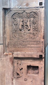 Carvings on the wall inside Beauchamp Tower, made by two separate prisoners: John Dudley (1553/4 AD), top, and Robert Bainbridge (1586 AD), bottom.