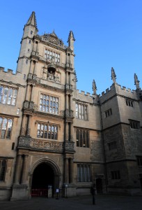 The Tower of the Five Orders, viewed from Bodleian Library's courtyard; the tower's name is derived from the fact that it features - in ascending order - columns of each of the five orders of classical architecture (i.e. Tuscan, Doric, Ionic, Corinthian, and Composite).