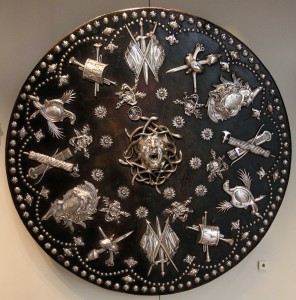 A targe with silver mounts (ca. 1740 AD).