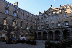 Edinburgh City Chambers with the former Royal Exchange on the right-side.