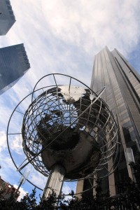 Donald Trump's huuuuuge stainless steel globe monument and Trump International Hotel & Tower at Columbus Circle.