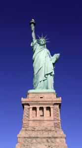 Closeup of the Statue of Liberty.