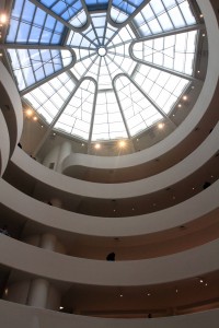 Looking up at the skylight inside the center of the Solomon R. Guggenheim Museum.