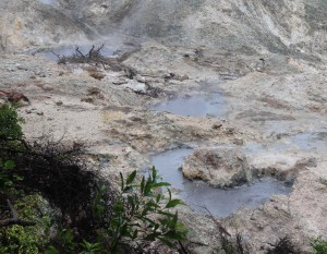Closeup of the mud pits in Soufrière Volcano.