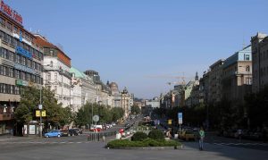 Wenceslas Square seen from the monument.