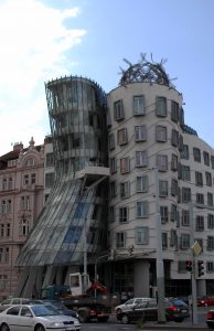 The Dancing House (or "Fred and Ginger") designed by Vlado Milunić and Frank Gehry.