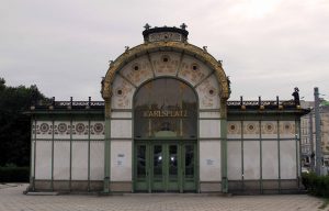 Karlsplatz Stadtbahn Station; built in 1897 AD in the Jugendstil (or "Art Nouveau") style, it is a former station of the Viennese Stadtbahn.