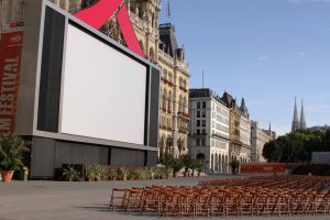 Open-air movie theater set up in front of the Wiener Rathaus for the summer film festival.