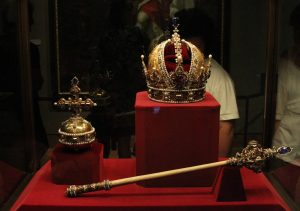 Imperial Crown, Orb, and Sceptre of Austria, displayed in the Imperial Treasury at the Hofburg Palace.