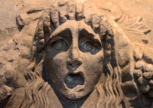 Relief of a tragic face.