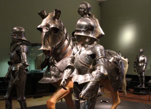 Several of many suits of armor on display inside the palace.