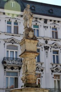 Closeup of Roland Fountain in the Main Square of Bratislava's Old Town; the fountain was built in 1572 AD to provide a public water supply.