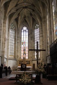The altar in St. Martin's Cathedral; the cathedral was consecrated in 1452 AD and is the largest and one of the oldest churches in Bratislava.