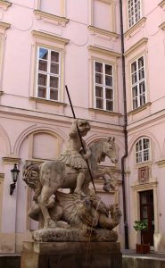 Fountain depicting St. George slaying the dragon - located in the courtyard inside Primate's Palace.