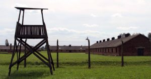 Guard tower and barracks.