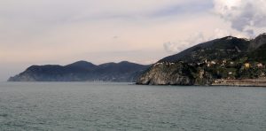 Corniglia and Monterosso al Mare (just barely visible), seen from Manarola.