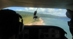 Coming in for the landing on a grass airstrip on Epi Island.